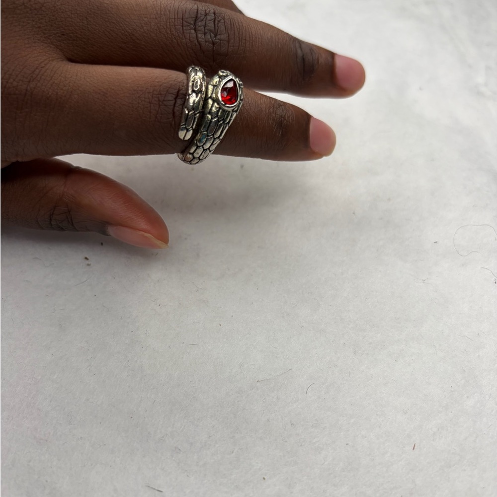 Silver and Red Stone Ring